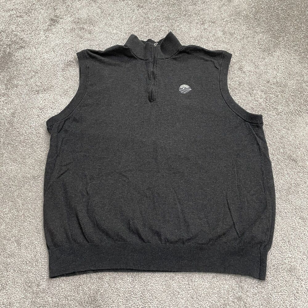 Greg Norman 1/4 Zip Sweater Vest Mens XL Dark Gray Sleeveless Cotton Silk Golf
